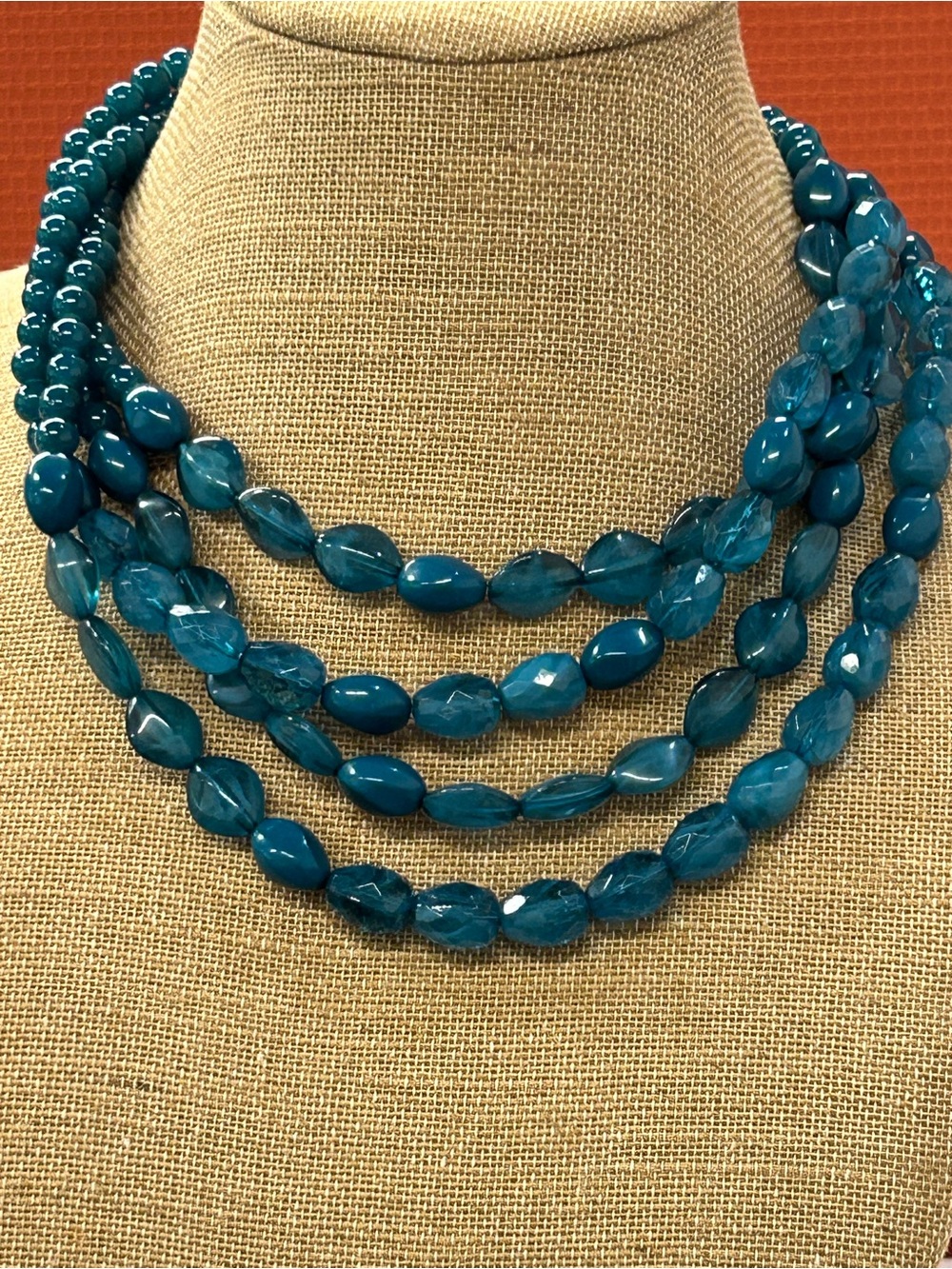 Beautiful Multi-Strand Teal glass Beaded Necklace
